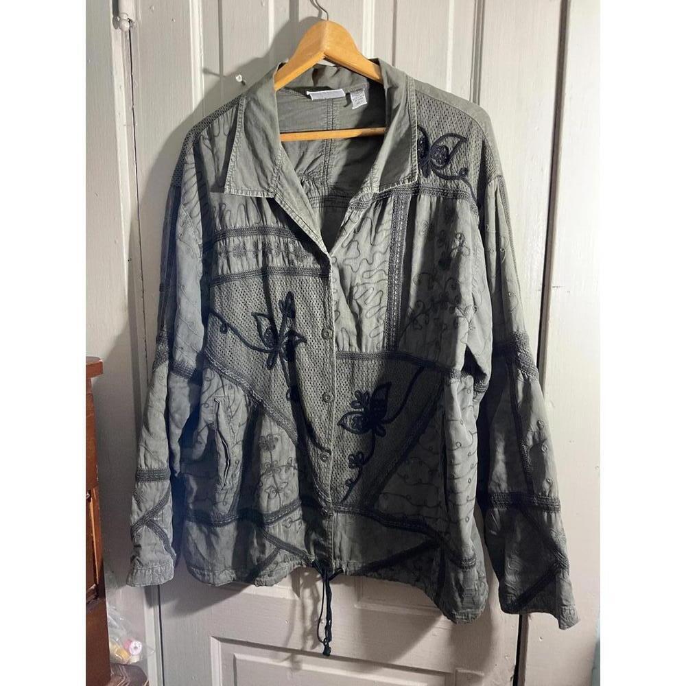 Chico's Vintage Embroidered  Botanical Jacket Size 3 XL